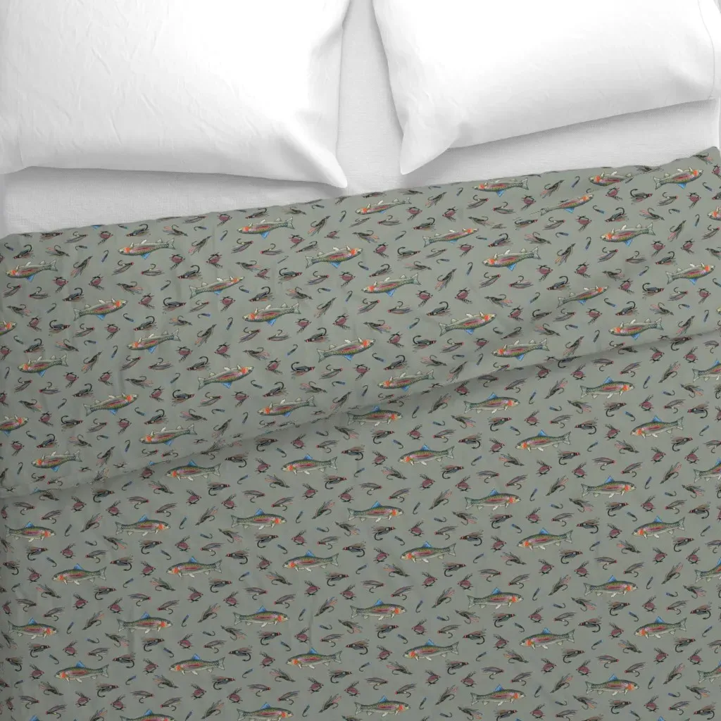 Fly Fishing Duvet Cover - Sage Green alternate view