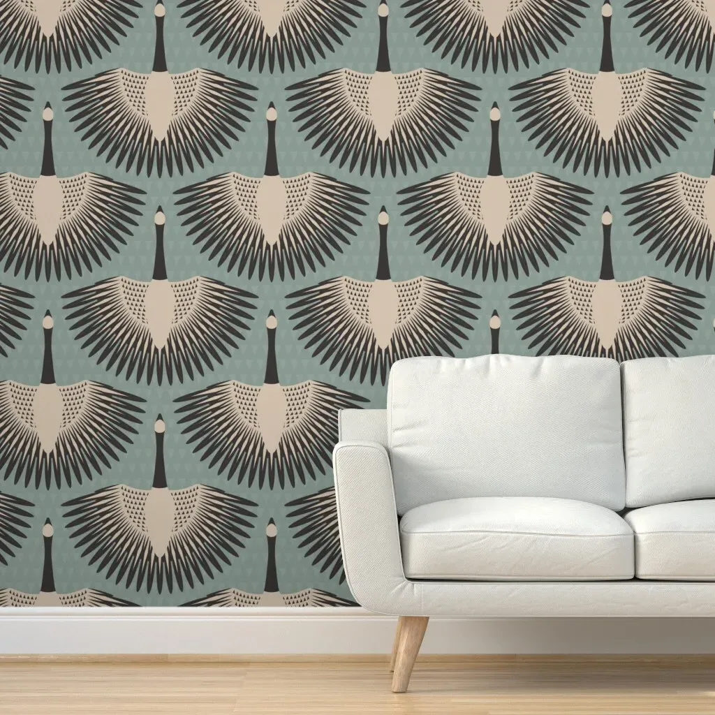 Flying Art Deco Geese XL Peel and Stick Wallpaper - Dark Teal product