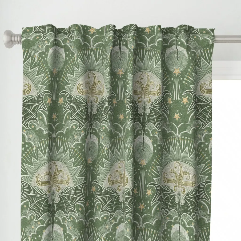 Flying Dragon Block Curtain Panel - Green alternate view