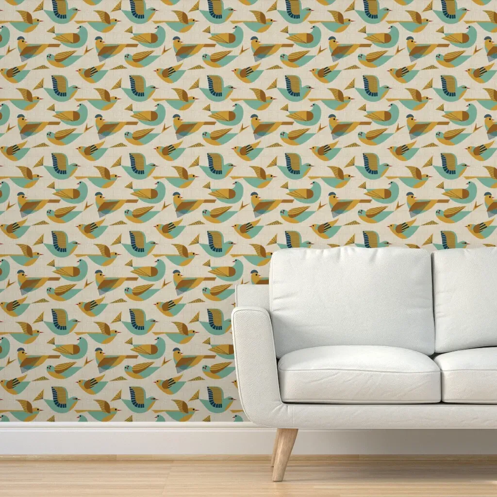 Flying In Gold Peel and Stick Wallpaper - Teal product