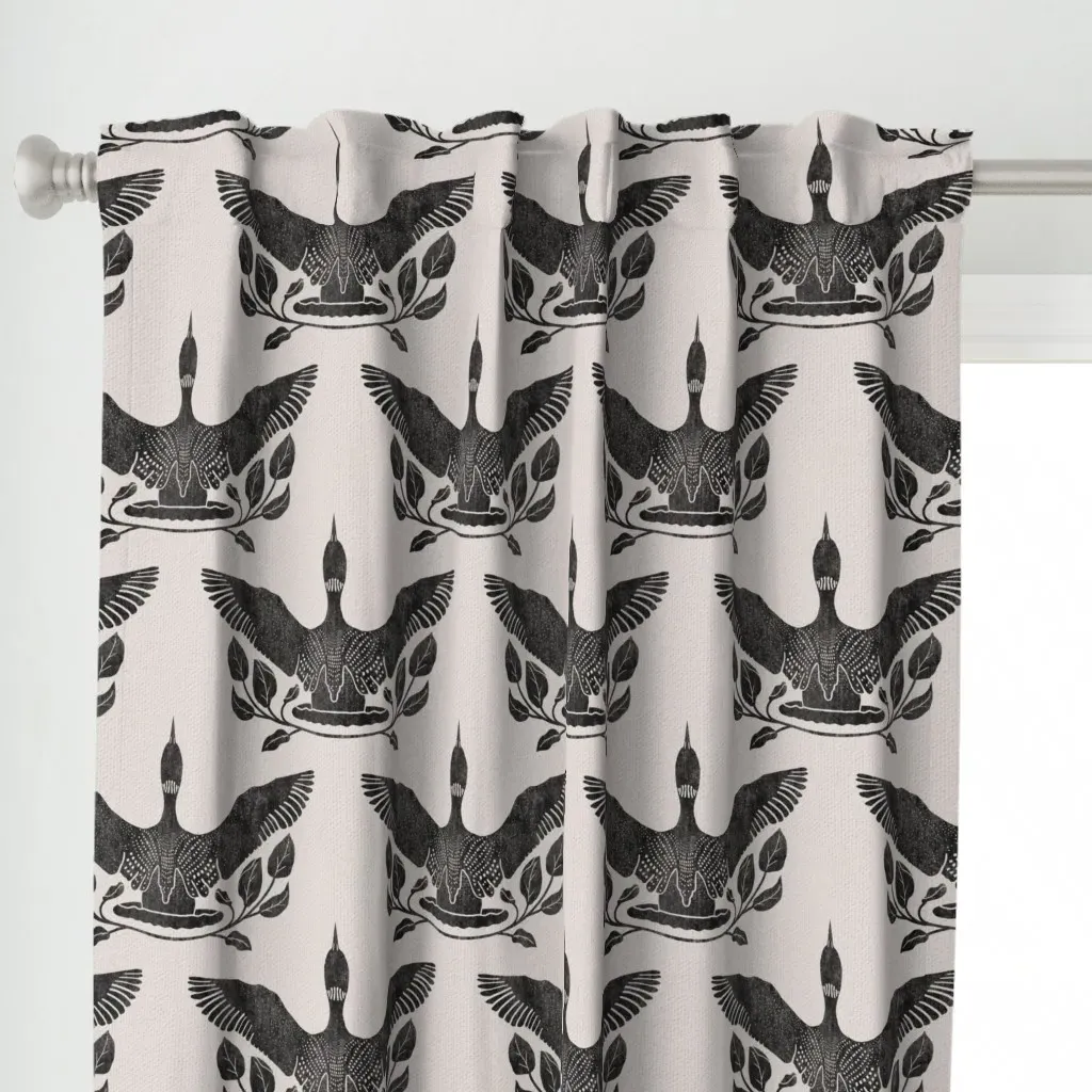 Flying Loon With Foliage Curtain Panel - Black alternate view