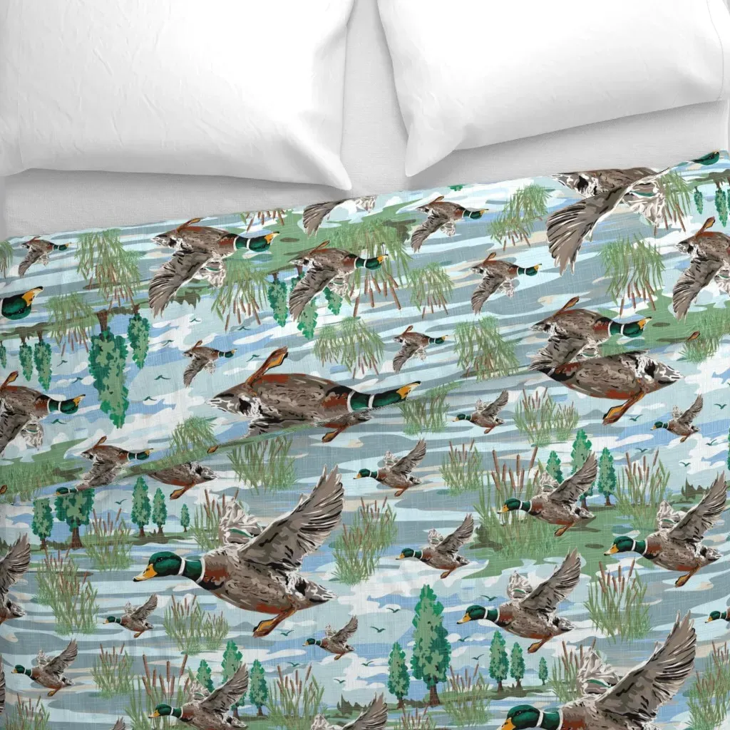 Flying Mallard Birds Migrating Duvet Cover - Brown alternate view