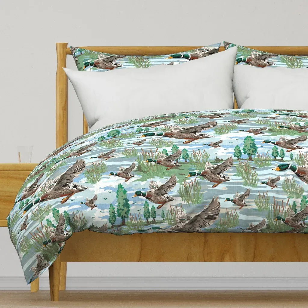 Flying Mallard Birds Migrating Duvet Cover - Brown product