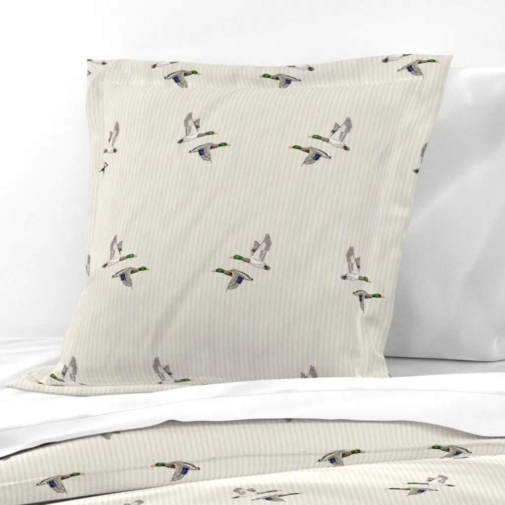 Flying Mallards With Stripes Euro Pillow Sham - Green product