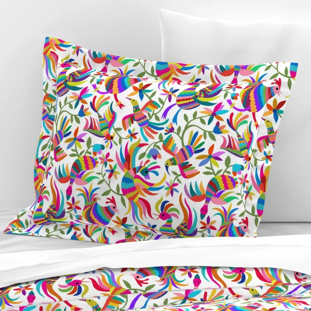 Flying Otomi Birds Ole By Virginia Standard Flanged Pillow Sham - Rainbow, Cotton Sateen product