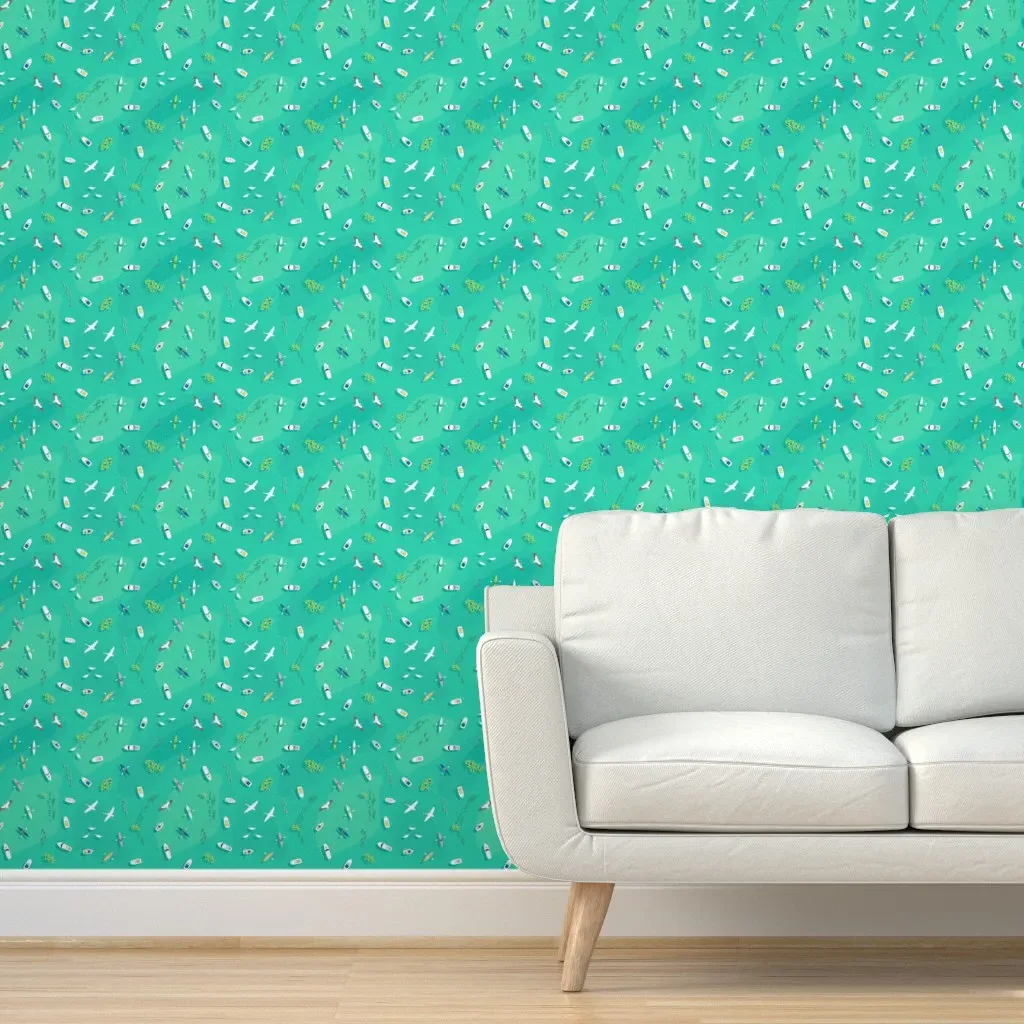 Flying Over Lake Small Scale Peel and Stick Wallpaper - Turquoise product