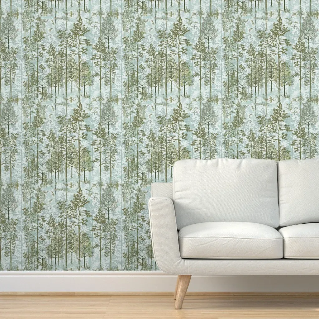 Foggy Woodland Peel and Stick Wallpaper - Olive Green product