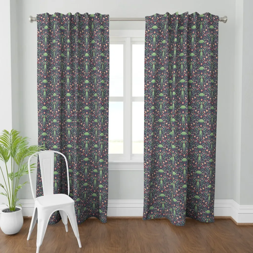 Folk Art Alien in Teal Curtain Panel - Green product