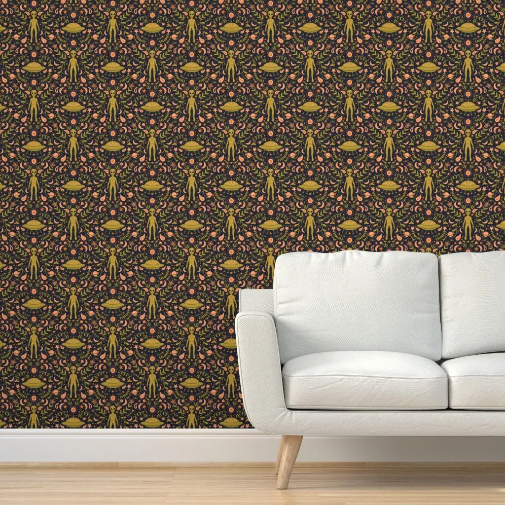 Folk Art Alien Peel and Stick Wallpaper - Olive Green product