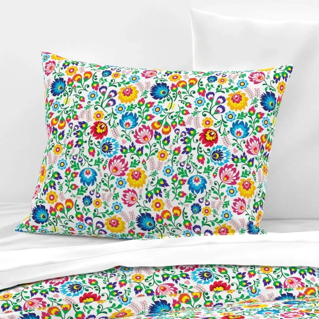 Folk Art Allover Standard Knife Edge Pillow - Blue, Cotton Sateen product