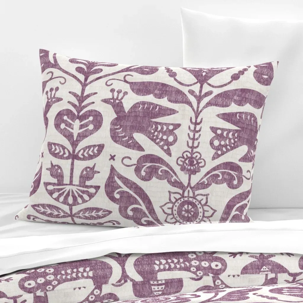 Folk Art Garden Tapestry - Plum Purple, Cotton Sateen product