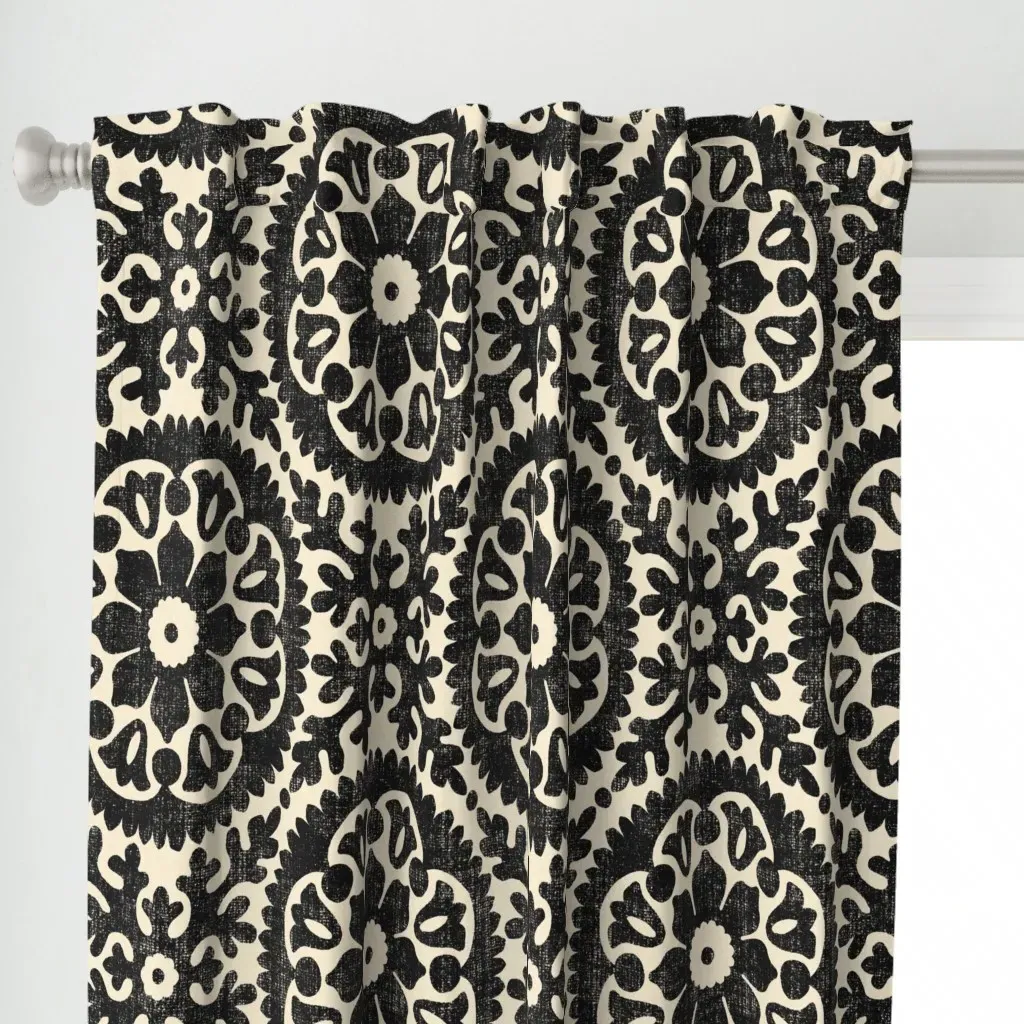 Folk Art Medallion Curtain Panel - Black alternate view