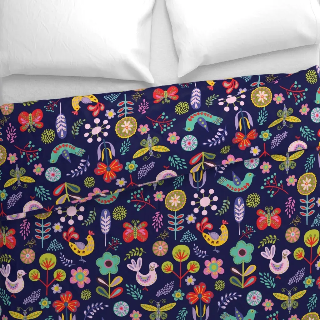 Folk Art Pattern Dark Duvet Cover - Teal alternate view