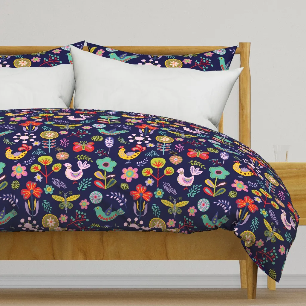 Folk Art Pattern Dark Duvet Cover - Teal product