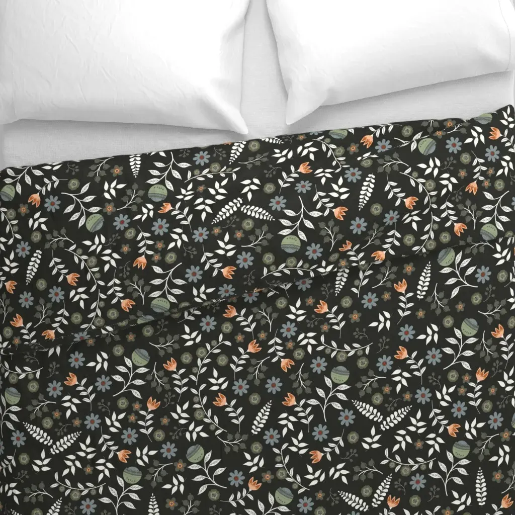 Folk Boho Ethnic Flowers Duvet Cover - White alternate view
