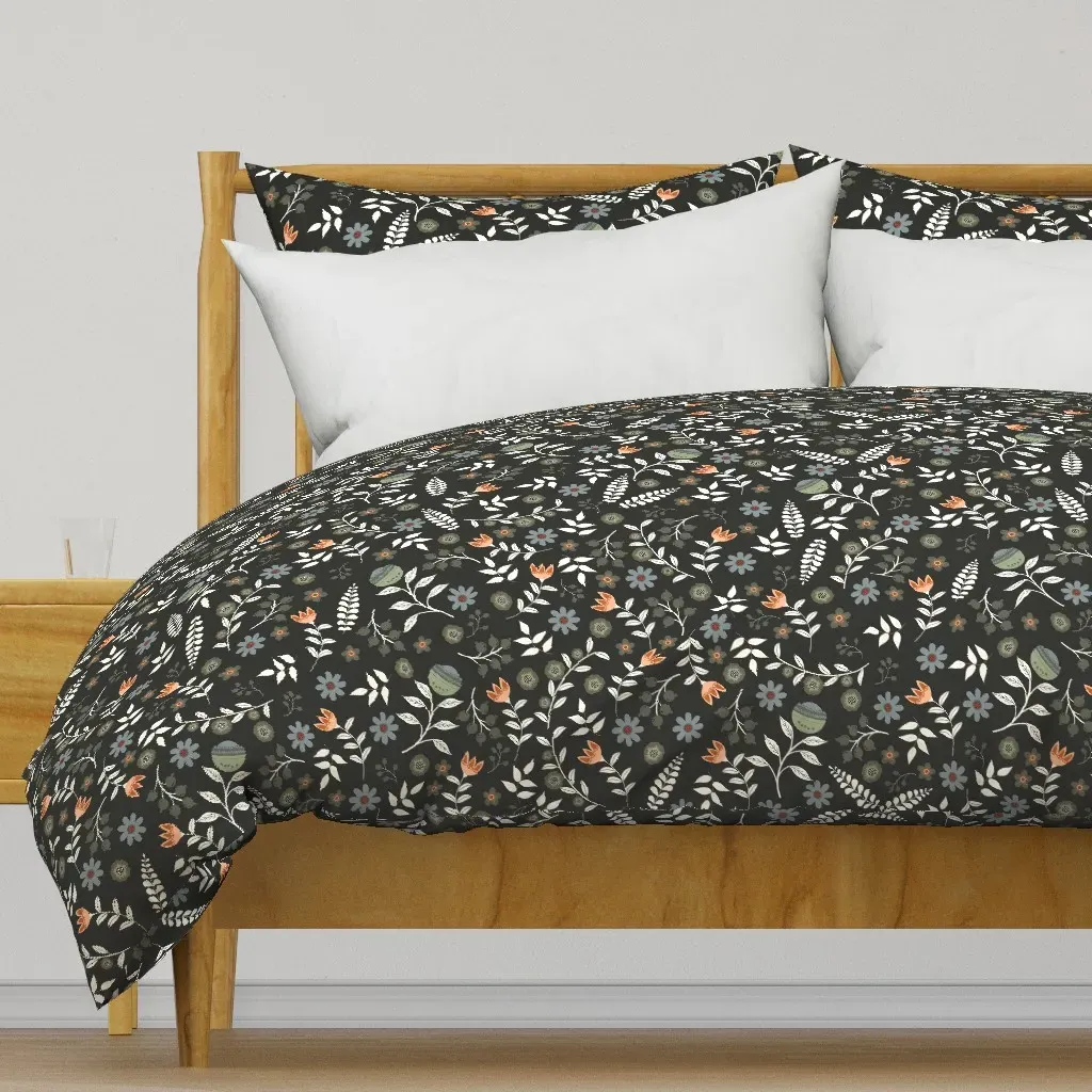Folk Boho Ethnic Flowers Duvet Cover - White product