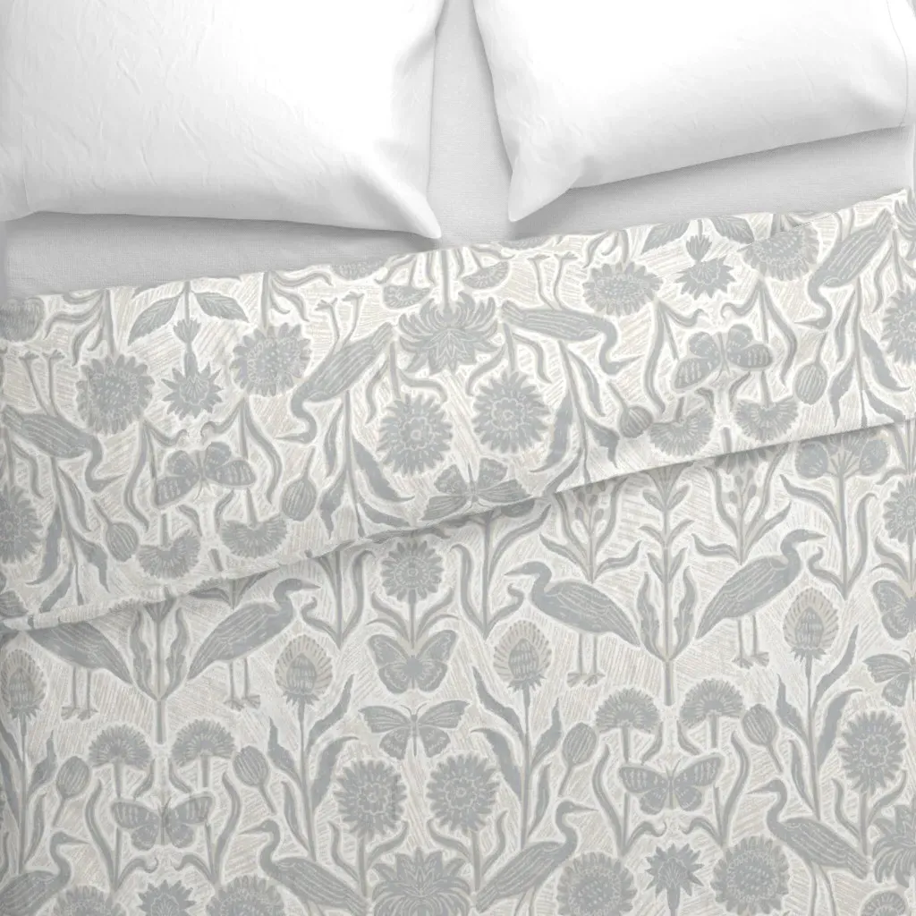 Folk Botanical Birds Duvet Cover - Gray alternate view