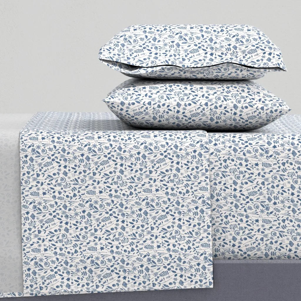 Folk Botanical Print King Sheet Set - Blue product