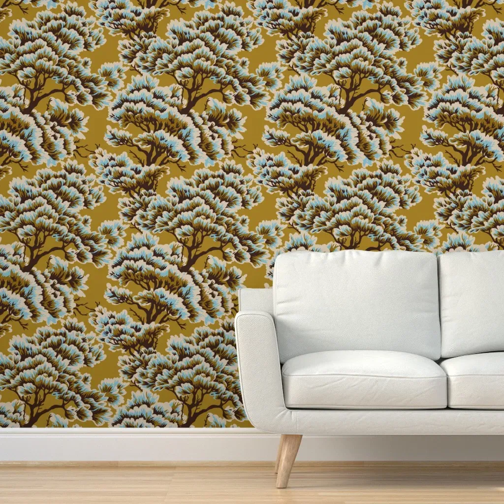 Folk Christmas Gold Forest Peel and Stick Wallpaper - Brown product