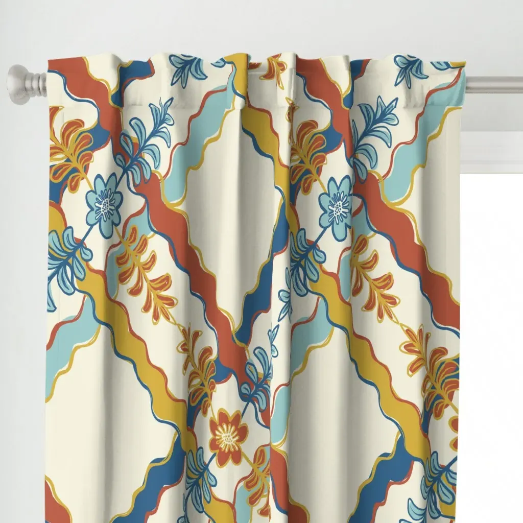 Folk Diamond Americana Curtain Panel - Teal alternate view