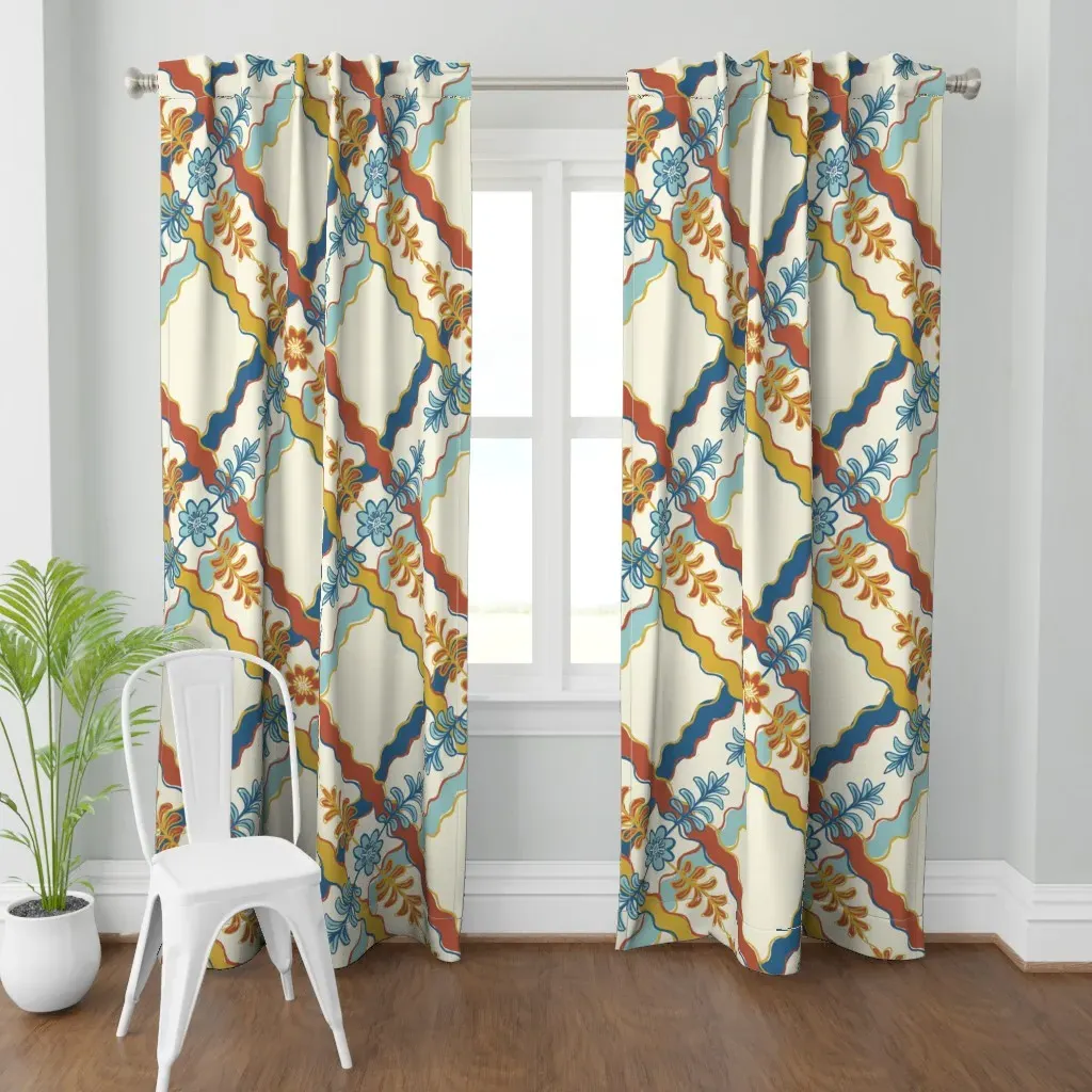 Folk Diamond Americana Curtain Panel - Teal product