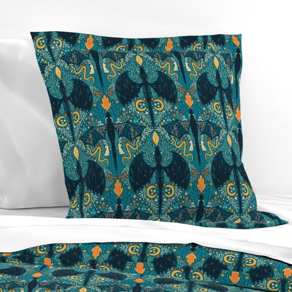 Folk Dragons & Enchanted Forest Euro Pillow Sham - Teal product
