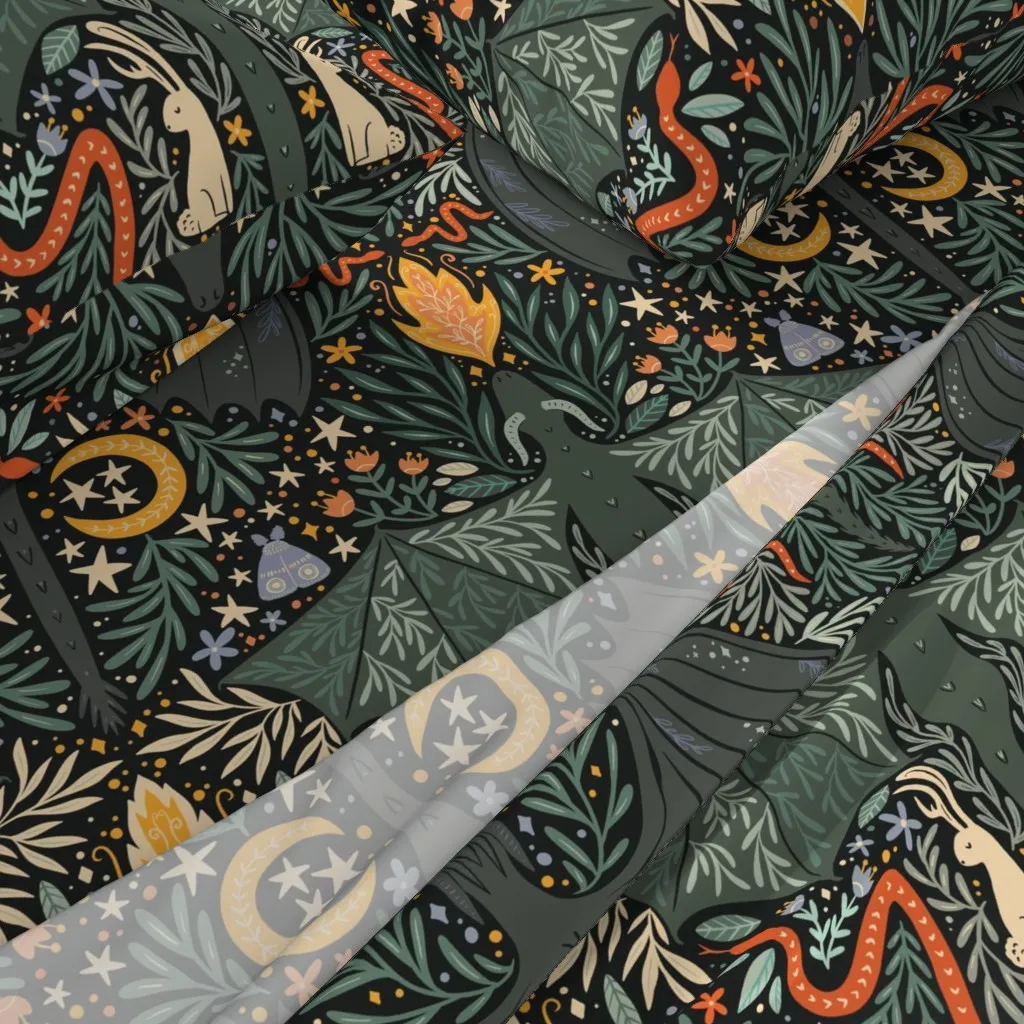 Folk Dragons & Enchanted Forest Friends Queen Sheet Set - Dark Teal alternate view