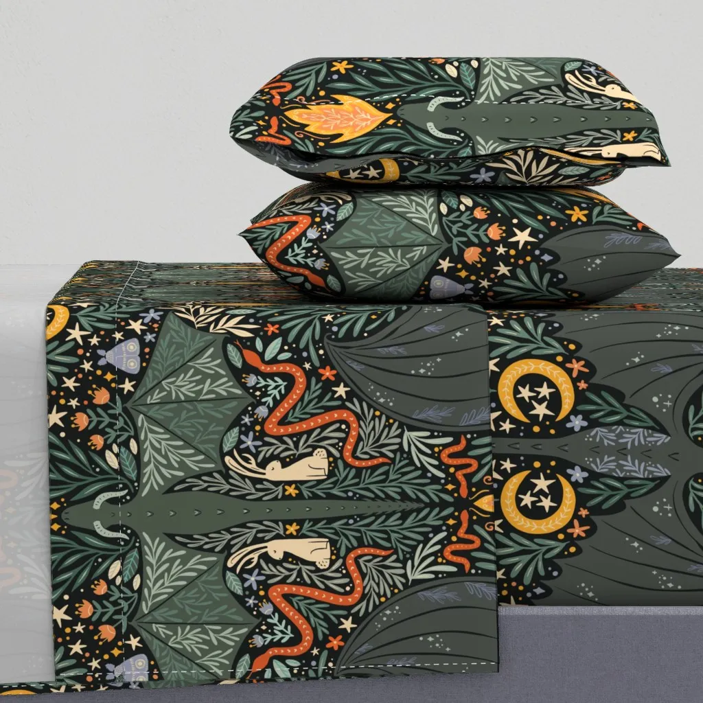 Folk Dragons & Enchanted Forest Friends Queen Sheet Set - Dark Teal product