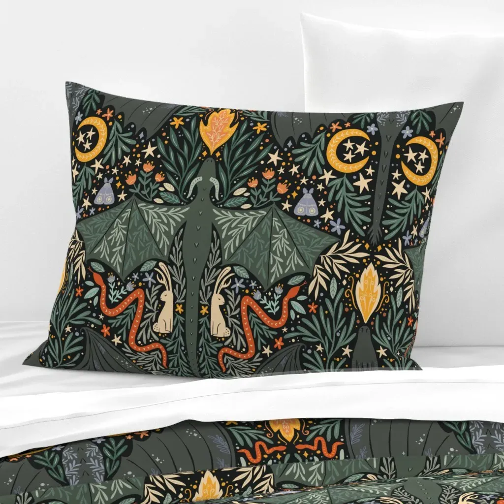 Folk Dragons & Enchanted Forest Standard Pillow - Dark Teal, Cotton Sateen product