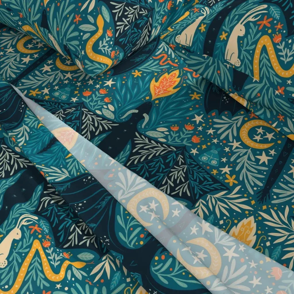 Folk Dragons & Enchanted Forest Twin Sheet Set - Teal alternate view