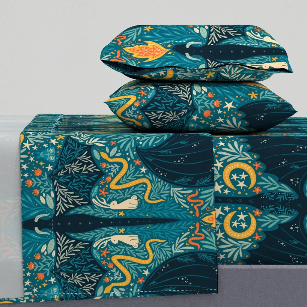 Folk Dragons & Enchanted Forest Twin Sheet Set - Teal product