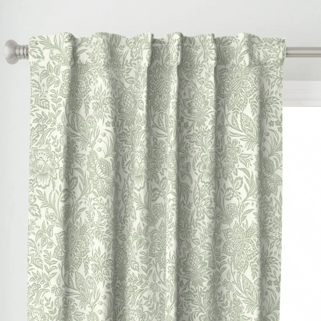 Folk Floral Jacobean Curtain Panel - Sage Green alternate view