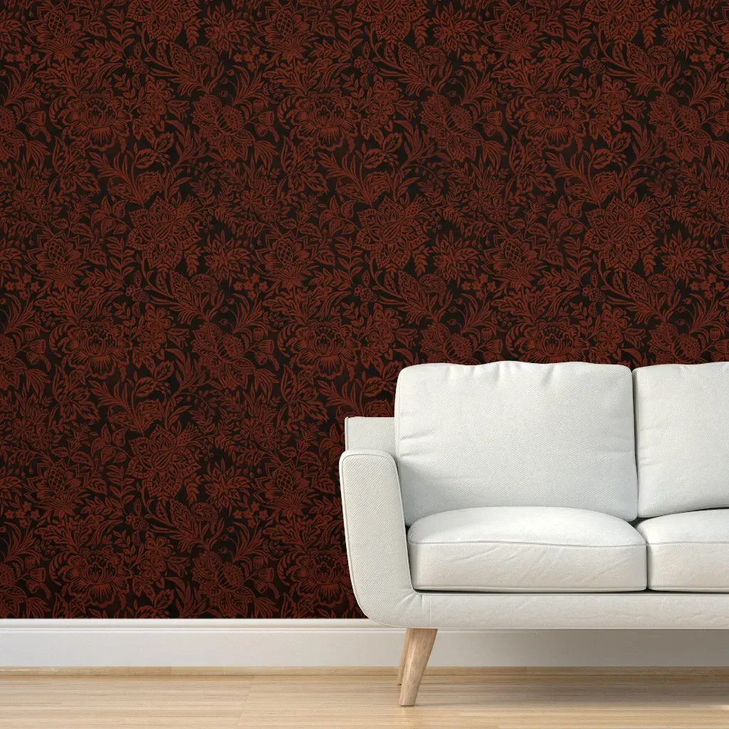 Folk Floral Jacobean Extra Large Peel and Stick Wallpaper - Rust and Black product