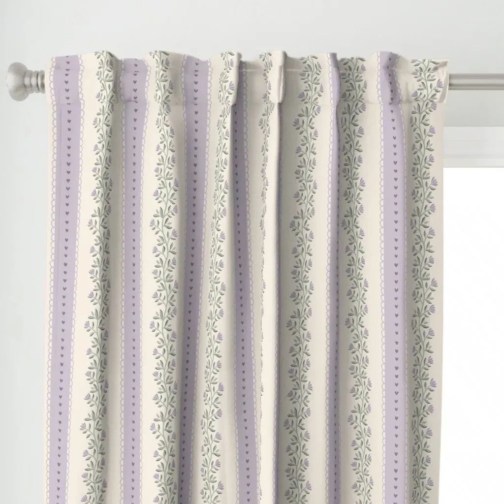 Folk Floral Stripe Curtain Panel - Lavender alternate view