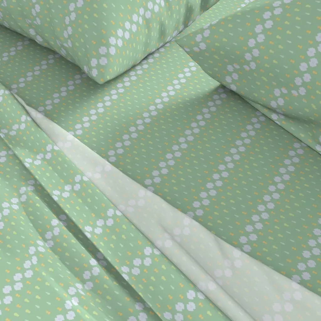 Folk Floral Stripe Queen Sheet Set - Light Green alternate view