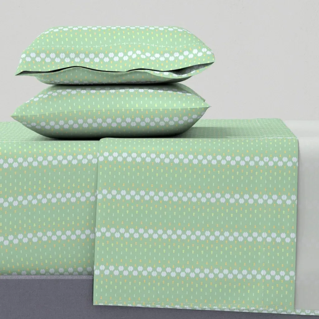 Folk Floral Stripe Queen Sheet Set - Light Green product