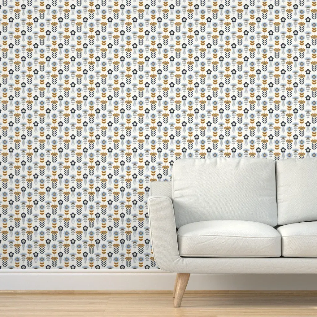 Folk Florals Peel and Stick Wallpaper - Mustard Yellow product