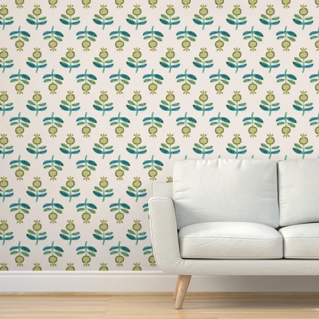 Folk Flowers Peel and Stick Wallpaper - Yellow-Green product