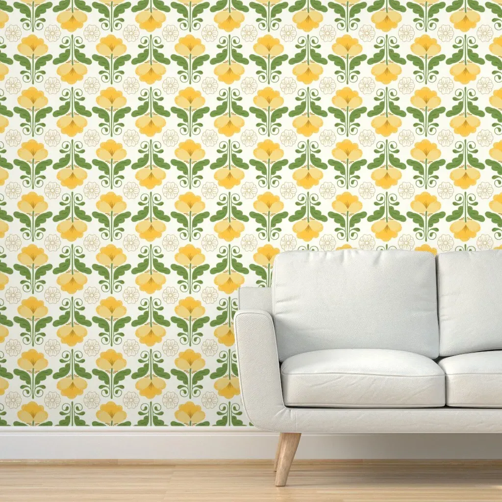 Folk Poppies Peel and Stick Wallpaper - Yellow product