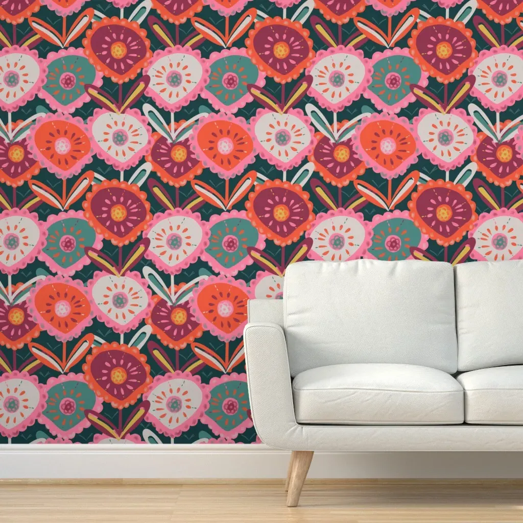 Folk Scandi Wildflower Peel and Stick Wallpaper - Pink product