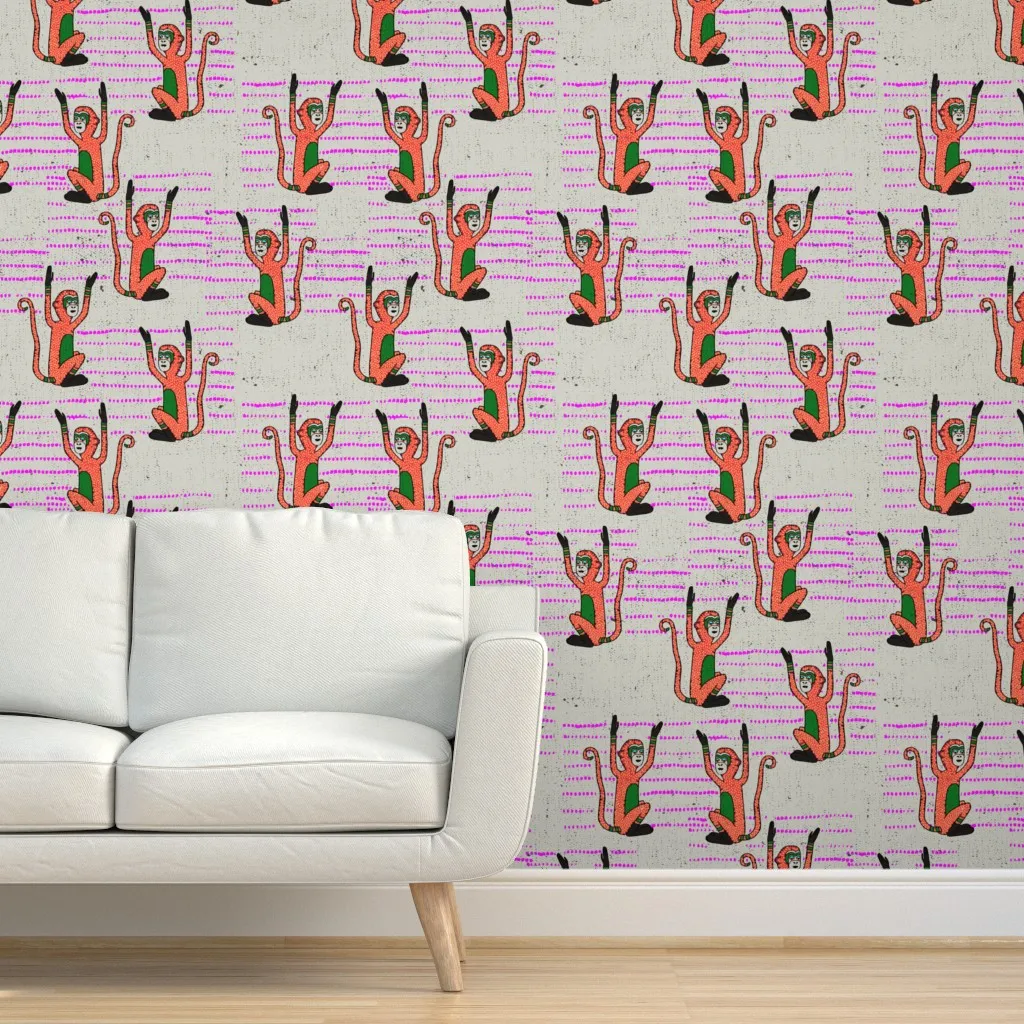 Folka Monkeys Peel and Stick Wallpaper - Coral product