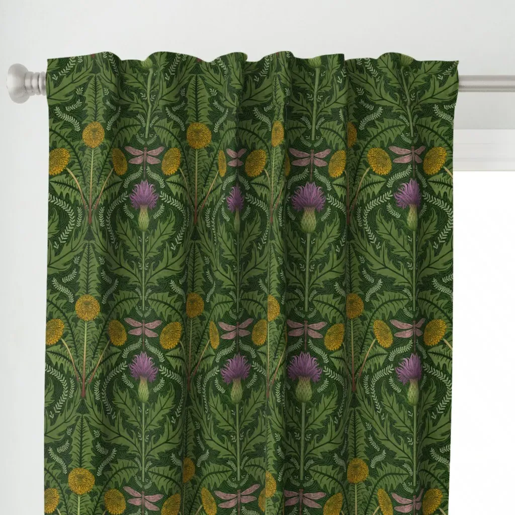 Folklore Florals Curtain Panel - Dark Green alternate view