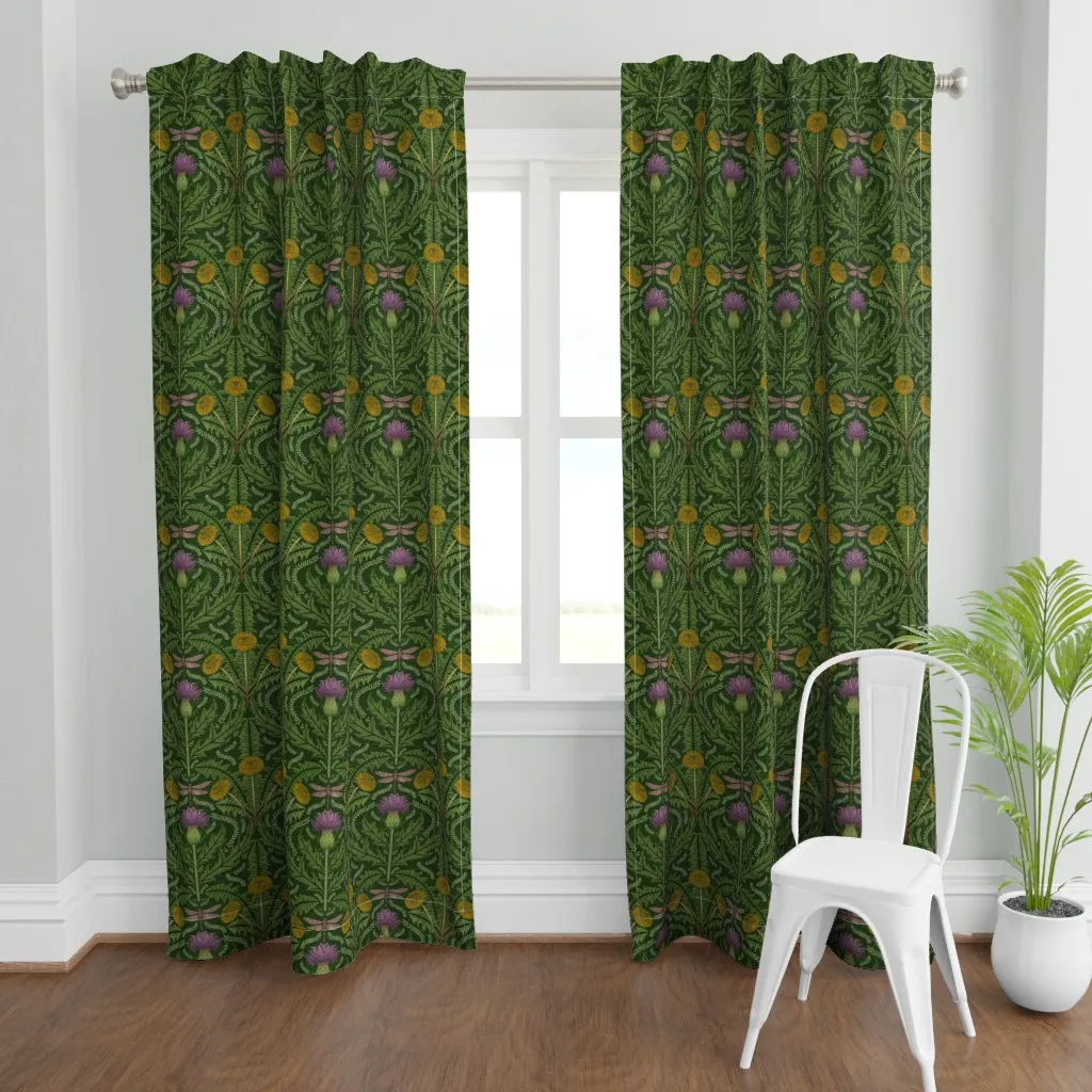 Folklore Florals Curtain Panel - Dark Green product