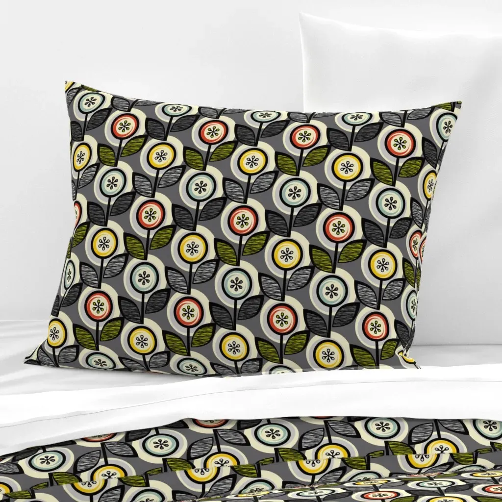 Footnote Flower Revisited Standard Knife Edge Pillow - Dark Gray, Cotton Sateen product