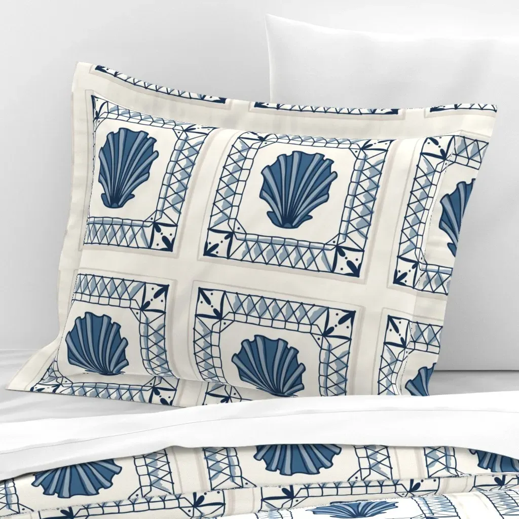 For The Love Of Sea Shells Standard Flanged Pillowcase - Blue, Cotton Sateen product