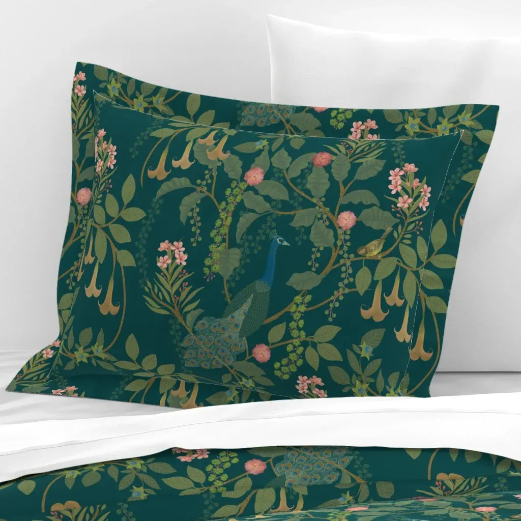 Forbidden Garden Pretty Poison Standard Flanged Cushion Cover - Teal, Cotton Sateen product