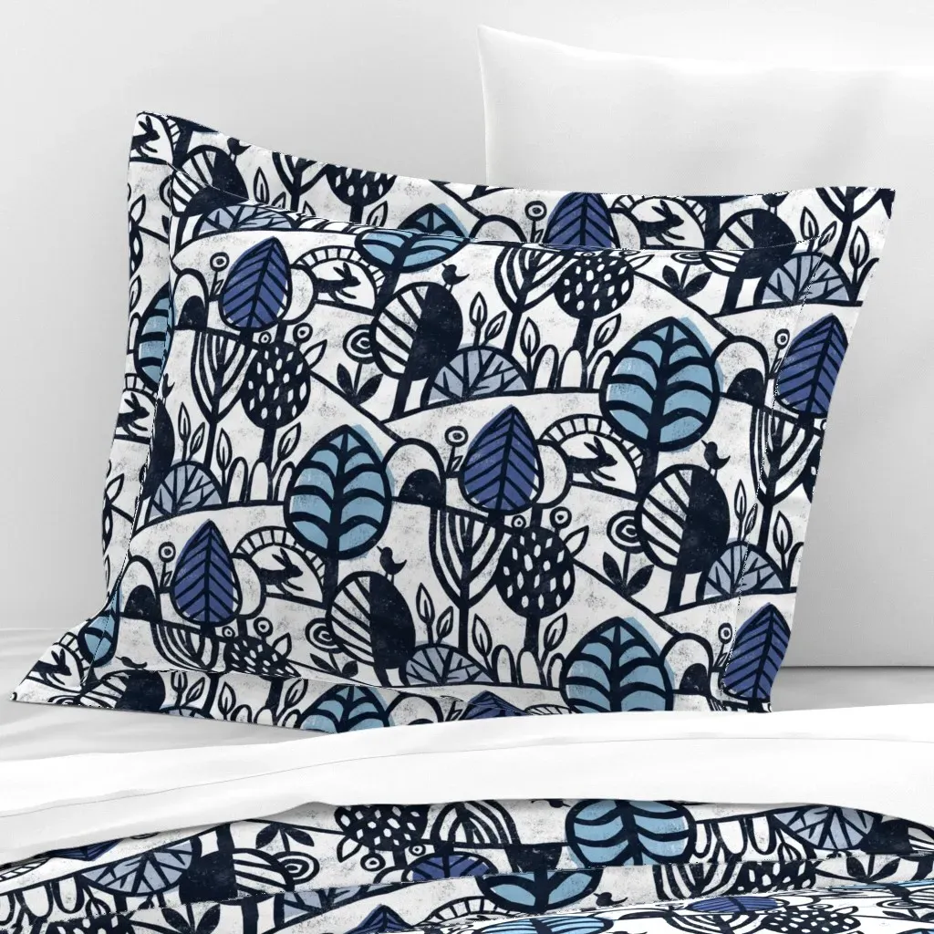 Forest Adventure Winter Standard Flanged Cushion Cover - Dark Blue, Cotton Sateen product