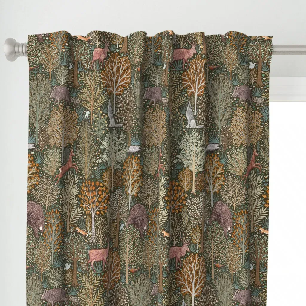 Forest Animals Curtain Panel - Dark Teal, Brown alternate view