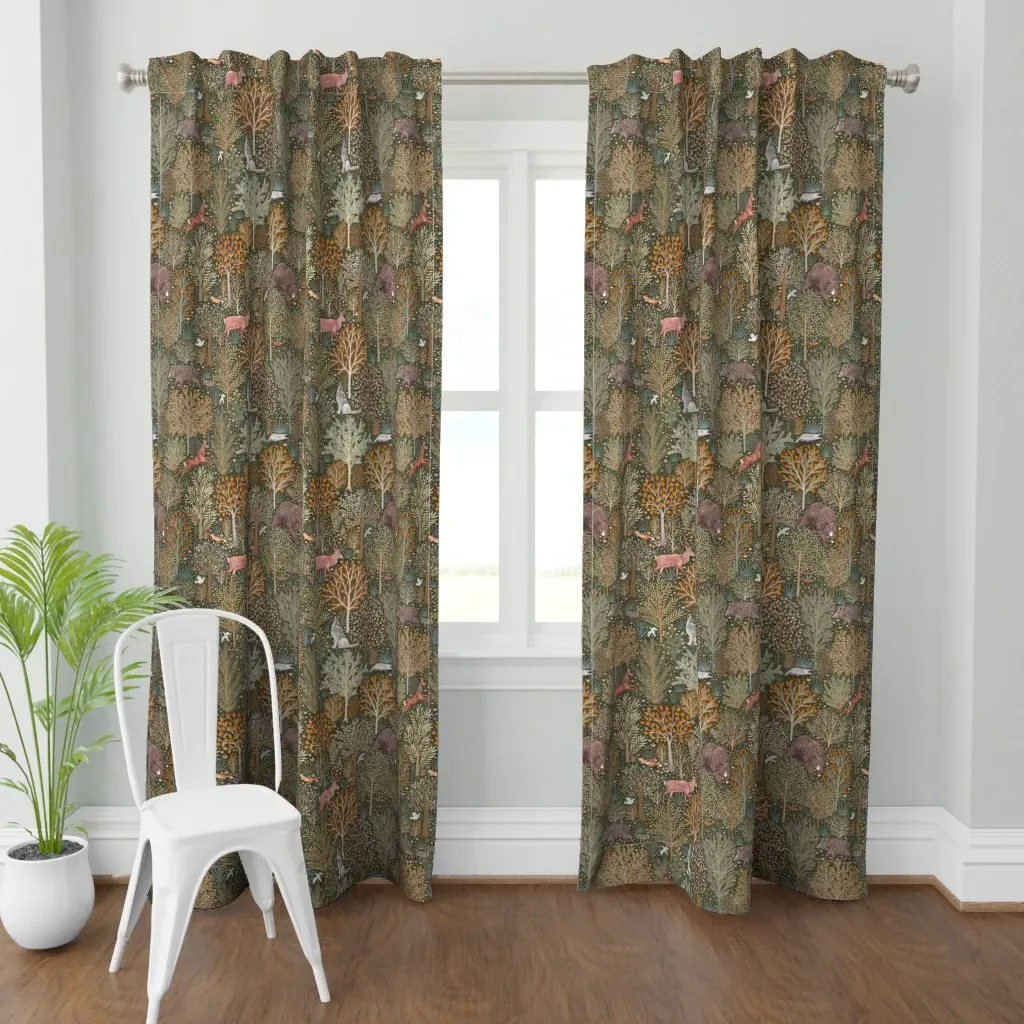 Forest Animals Curtain Panel - Dark Teal, Brown product