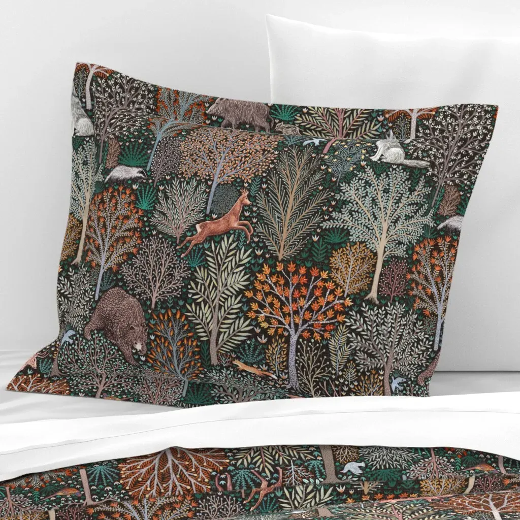 Forest Animals Standard Flanged Cushion Cover - Dark Teal, Cotton Sateen product